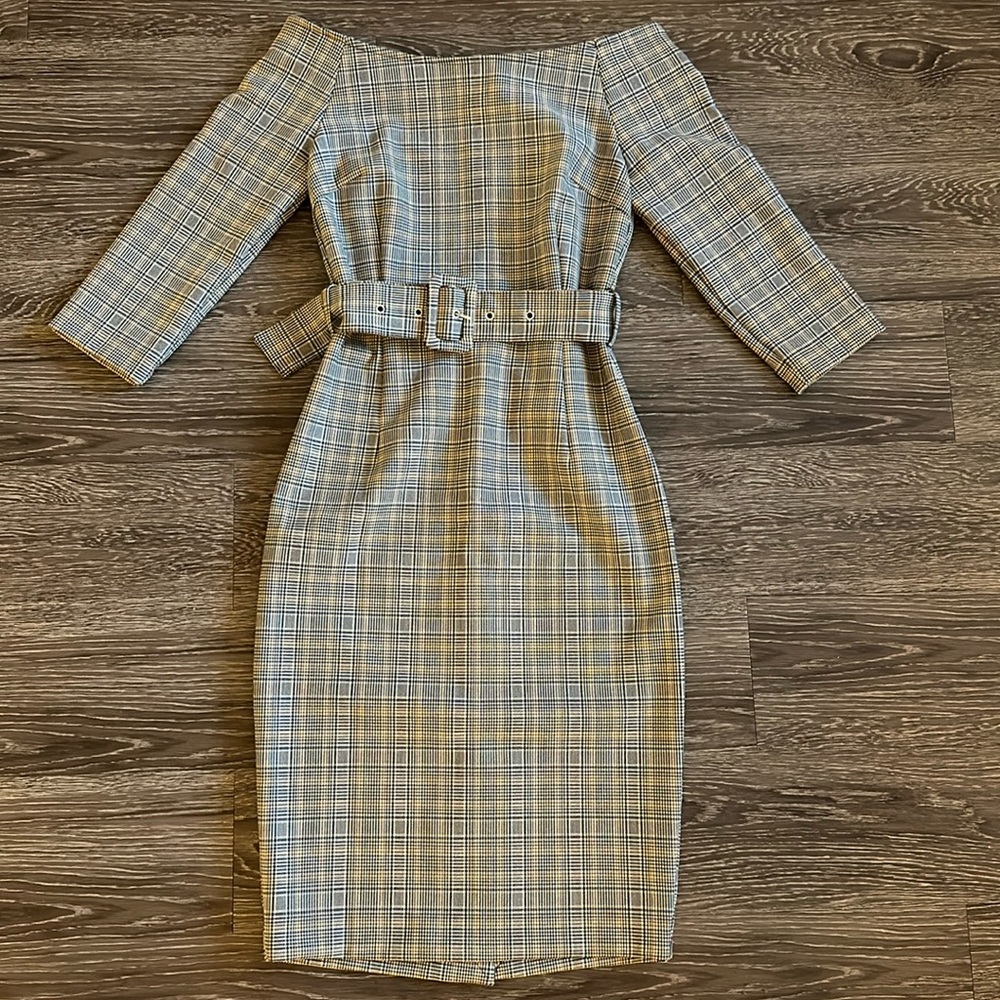 Plaid off the shoulder dress with adjustable belt